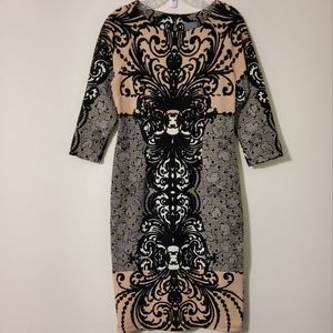 NWT!  Rabbit Rabbit Rabbit Design Damask Print  3/4 Sleeve Sheath Dress Size 4